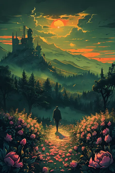 masterpiece,best quality,<lora:tbh160-:0.8>,illustration,style of Dan Mumford, decaying peonies