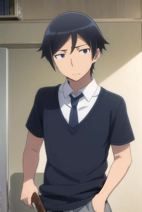 kyousukekousaka, <lora:kyousuke kousaka s2-lora-nochekaiser:1>,
kyousuke kousaka, black hair, male focus, (black eyes:1.5),
BREAK shirt, school uniform, white shirt, short sleeves, necktie, black necktie,
BREAK indoors, classroom,
BREAK looking at viewer, (cowboy shot:1.5),
BREAK <lyco:GoodHands-beta2:1>, (masterpiece:1.2), best quality, high resolution, unity 8k wallpaper, (illustration:0.8), (beautiful detailed eyes:1.6), extremely detailed face, perfect lighting, extremely detailed CG, (perfect hands, perfect anatomy),