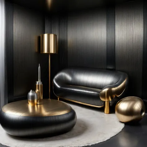 cs-m3tal-400 modern couch in a futuristic black apartment
