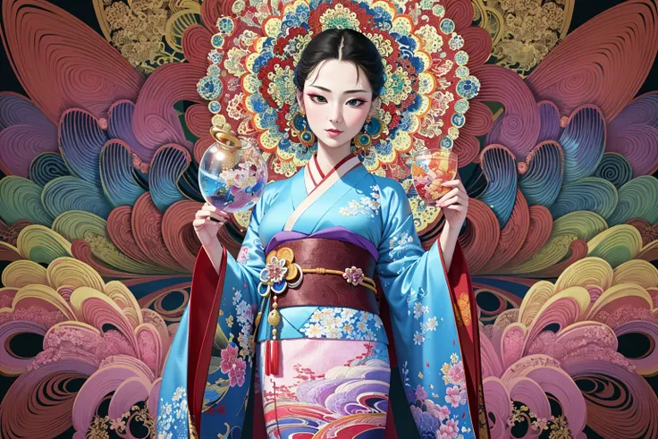 ichiro, (masterpiece, top quality, best quality, official art, beautiful and aesthetic:1.2), (1girl:1.3), extremely detailed,(fractal art:1.2),colorful,highest detailed,(zentangle:1.2), (dynamic pose), (abstract background:1.5), (hanfu|kimono:1.2), (shiny skin), (many colors:1.4),  
loong, masterpiece, best quality,high quality,highres, 16K,RAW,ultra highres,ultra details,finely detail,an extremely delicate and beautiful,extremely detailed,real shadow, anime,highly detailed painted,award winning glamour paintting,wonderful paintting,art style,stylized, <lora:ichirov11:0.5> 
<lora:conceptLoongChinaDragon_v10:0.3>