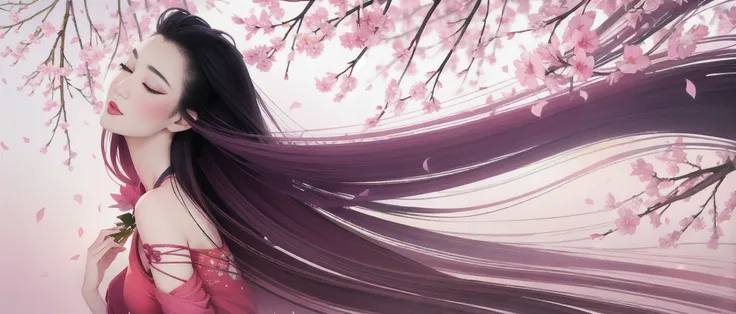 tsuruta ichiro, ichiro, 1girl, solo, upper body, bare shoulder,
(super long hair:1.7), flying flower petals, long eyelash, makeup, lipstick, sakura petals pattern, bamboo leaves pattern, wavy hair, from side,
closed mouth, closed eyes, upper body, random clothes, from side, eyelashes, profile, floating hair, wind, dandelion,
jewelry, blush,
rim light, back light,
<lora:ichirov11:0.8>