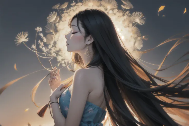 bijinga,
tsuruta ichiro, ichiro, 1girl, solo, upper body, bare shoulder, (super long hair:1.7), flying flower petals, long eyelash, makeup, lipstick, sakura petals pattern, bamboo leaves pattern, wavy hair, from side, closed mouth, closed eyes, upper body, random clothes, from side, eyelashes, profile, floating hair, wind, dandelion, jewelry, blush, rim light, back light,
<lora:ichirofull-02:0.9>