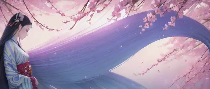 tsuruta ichiro, ichiro, 1girl, solo, ornamental, nipples, bare shoulder,
upper body, bare shoulder, blue|grey eyes, butterflies, dragonflies,(Ao dai|Kilt |Dashiki |Dirndl |Thawb |Sarong |Baju Kurung|Tracht |hanfu|kimono|hanbok|cheongsam),
(super long hair:1.7), flying flower petals, long eyelash, makeup, lipstick, sakura petals pattern, bamboo leaves pattern, wavy hair, from side,
closed mouth,  from side, eyelashes, profile, floating hair, wind, dandelion,
jewelry, blush,
rim light, back light,
<lora:ichirov11:0.95>