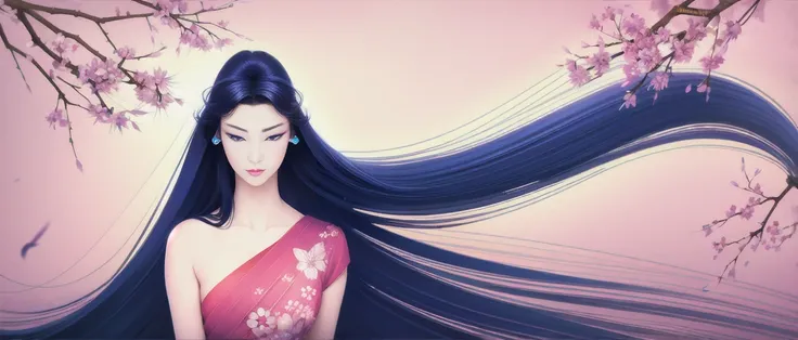 tsuruta ichiro, ichiro, 1girl, solo, upper body, bare shoulder, blue|grey eyes, butterflies, dragonflies,
(super long hair:1.7), flying flower petals, long eyelash, makeup, lipstick, sakura petals pattern, bamboo leaves pattern, wavy hair, from side,
closed mouth,  upper body, random clothes, from side, eyelashes, profile, floating hair, wind, dandelion,
jewelry, blush,
rim light, back light,
<lora:ichirov11:0.95>