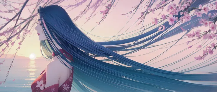 tsuruta ichiro, ichiro, 1girl, solo, upper body, bare shoulder, green|blue|grey eyes,
(super long hair:1.7), flying flower petals, long eyelash, makeup, lipstick, sakura petals pattern, bamboo leaves pattern, wavy hair, from side,
closed mouth, upper body, random clothes, from side, eyelashes, profile, floating hair, wind, dandelion,
jewelry, blush,
rim light, back light,
<lora:ichirov11:0.95>