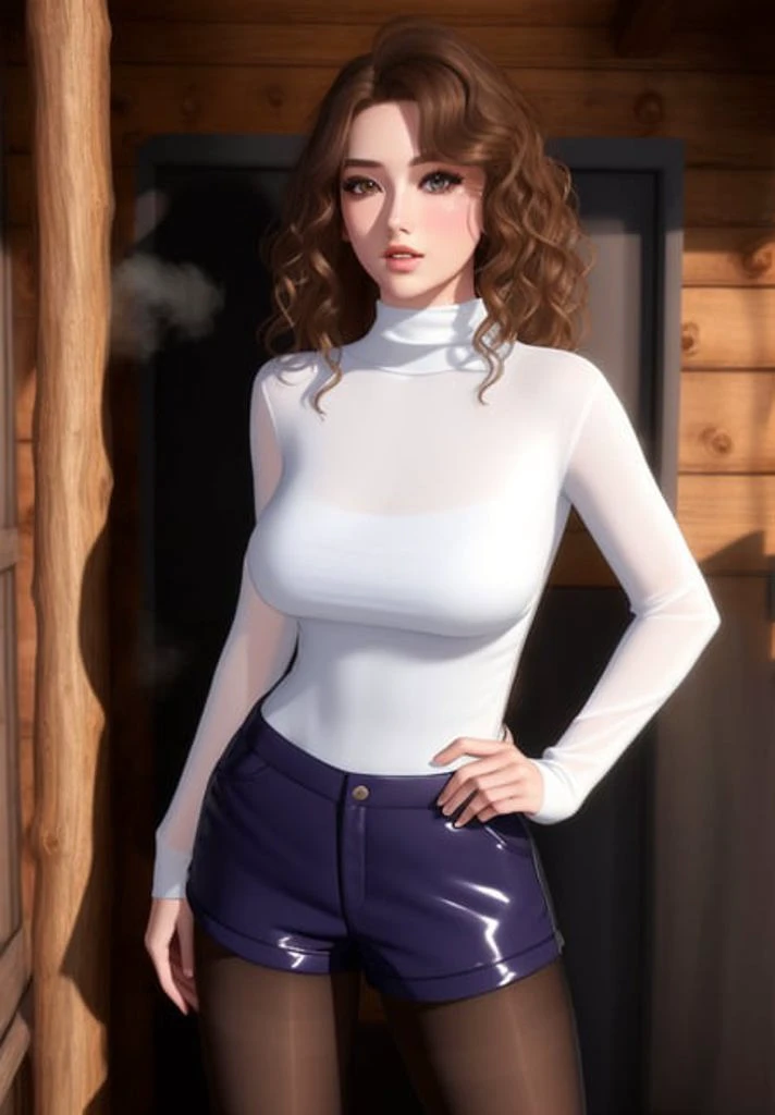 wavy hair,(pantyhose under shorts,), see-through,turtleneck,muscular,
steam,
(cabin),
(shiny skin:1.05),(blush:0.9),(skindentation:1.1),realistic, masterpiece, highest quality, highres,absurdres, (full body:1.15), (perfect face:1.1), (sharp focus:1.1),(looking at viewer),
<lora:vivid_kidmo-milkychu:0.65>