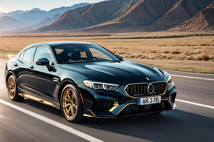 (analog style)+, (masterpiece)+, (Best Quality)+, (Intricate Detail)+, an egyptian inspired modern car in gold and black, action shot on the road, lens flare, camera artefact, professional photographer, 4k, HDR, longitudinal symmetry, whole car in frame, motion blur