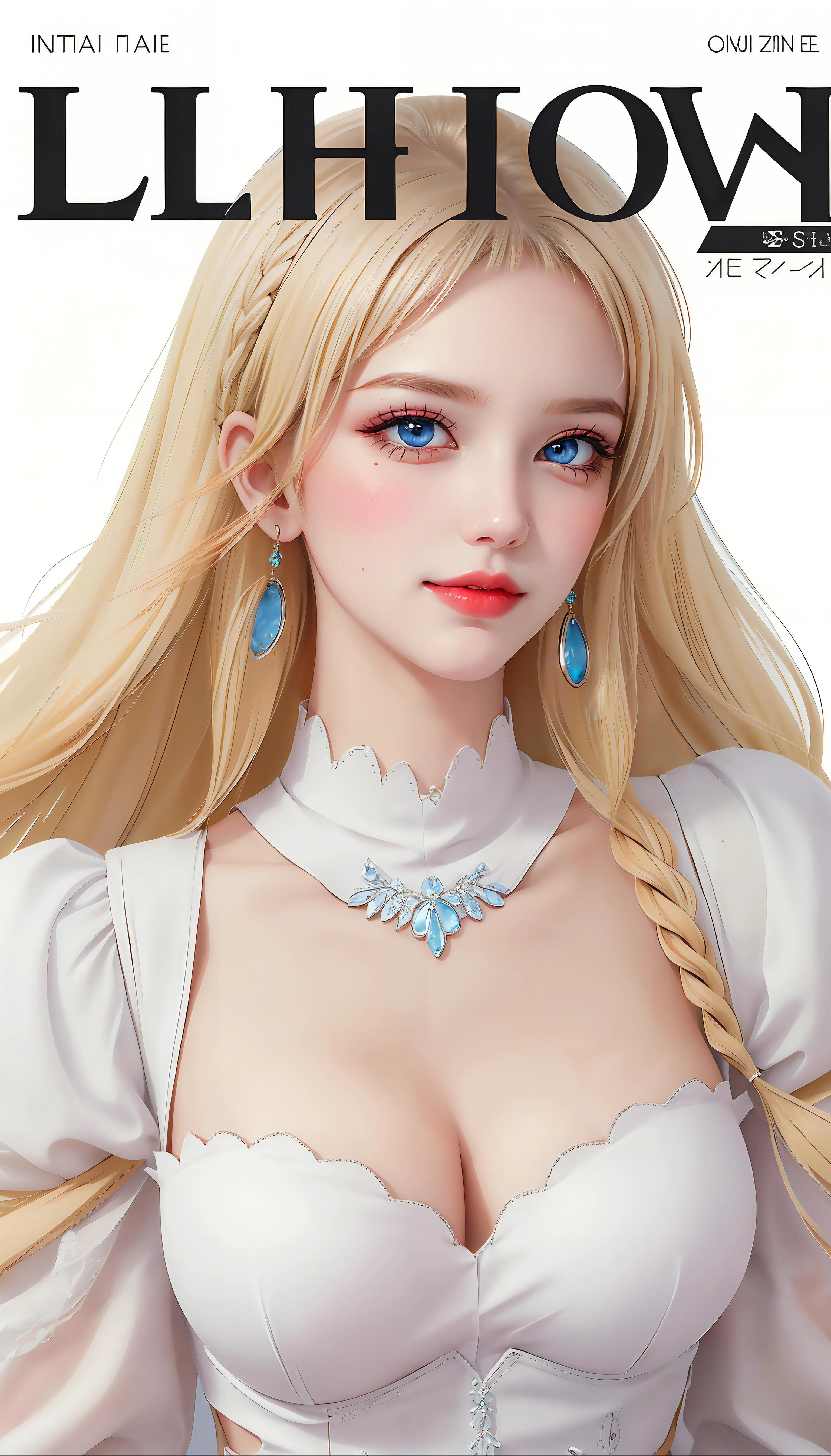 white background, simple background ADDCOMM
(masterpiece, realistic:1.3), (extremely intricate:1.2), (photorealistic:1.4), (extremely delicate), (ultra realistic:1.3), hyperrealistic photography, extremely detailed, edge quality, 8k resolution, UHD, HDR, RAW photo, dslr, realistic LUT, cinematic LUT, (best quality:1.3), absurdres, standing at attention, <lora:ostris_HDhelper_v10:0.1>, <lora:ostris_detailSlider_v40:1.1>, <lora:jujoHotaru_hyperrefiner_v090:1>, <lora:envy_betterhands_beta2:1.2>, ADDBASE,
extremely detailed magazine cover-style digital painting, (magazine cover-style:1.3), adding a touch of fantasy to the scene, the text on the cover should be bold and attention-grabbing, with the title of the magazine and a catchy headline, the overall style should be modern and trendy, with a focus on fashion and fantasy, helvetica-bold ADDROW
(pale skin, detailed skin:1.3, Glossy skin + Shiny skin:1.1, Bright_Front_face_Lighting), exquisite stud earrings, necklace, lace choker, gigantic breasts, perfect hands, perfect fingers, skinny body, fit body, slim, narrow waist, narrow hip, slim legs, long legs, <lora:kisaku_elfinaServantPrincess_elfina_v10:0.7>, blue eyes, (blonde hair:1.4), bangs, long hair, hair ornament, crown, braid, gem, jewelry, necklace, earrings, frilled dress, white dress, turtleneck, puffy sleeves, long sleeves, elbow gloves, cleavage cutout,