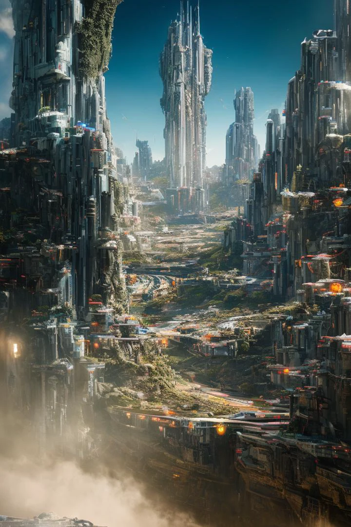 masterpiece, best quality, high quality, extremely detailed CG unity 8k wallpaper, award winning photography, HDR, Chromatic Aberration ,Photorealistic, extremely detailed, trending on artstation, trending on CGsociety, Intricate, High Detail, dramatic, art by midjourney, landscape of a futuristic sci fi city, sci fi, ultra realistic, high resolution, city