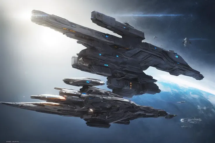 sci-fi,caspian sci-fi,star atlas,star citizen,render,outer space, spaceship, star warship, masterpiece, best quality,high resolution illustration,high quality,hyper-detailed, intricate detail, perfect
