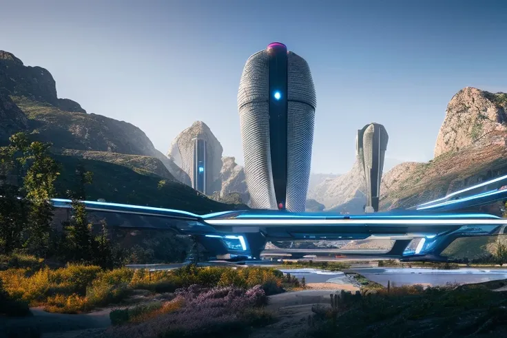 render, landscape of a futuristic sci fi city, sci fi, ultra realistic, high resolution, city