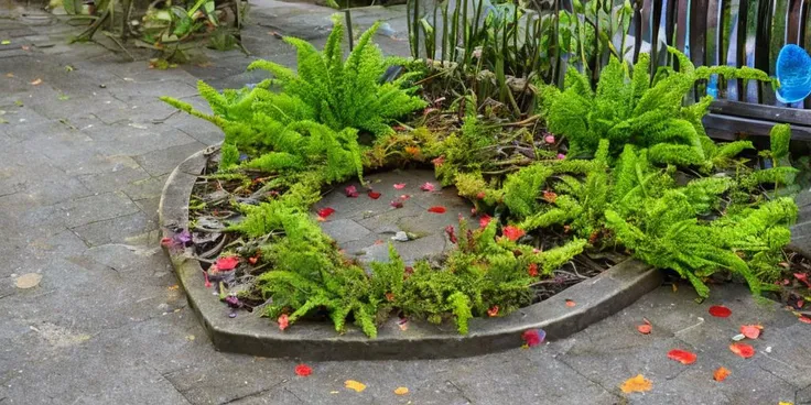 A park bench in the middle of a quiet street, completely engulfed by glowing, colorful mushrooms and creeping ivy. The wooden slats are cracked, but soft, glowing ferns have pushed through, creating a cushioned seat of greenery. Ral-ovrgrwth, a bright flower growing in the center of the bench, spreads its petals wide, casting warm light around it, inviting the surrounding flora to thrive in its glow as the bench becomes part of the earth again.
<lora:ral-ovrgrwth-flux:1>
