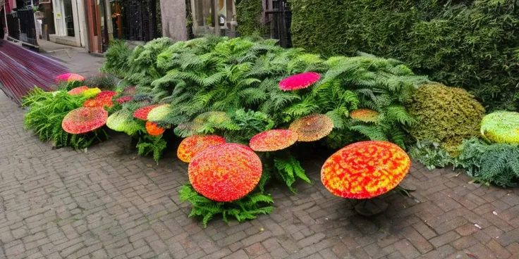 A park bench in the middle of a quiet street, completely engulfed by glowing, colorful mushrooms and creeping ivy. The wooden slats are cracked, but soft, glowing ferns have pushed through, creating a cushioned seat of greenery. Ral-ovrgrwth, a bright flower growing in the center of the bench, spreads its petals wide, casting warm light around it, inviting the surrounding flora to thrive in its glow as the bench becomes part of the earth again.
<lora:ral-ovrgrwth-flux:1>