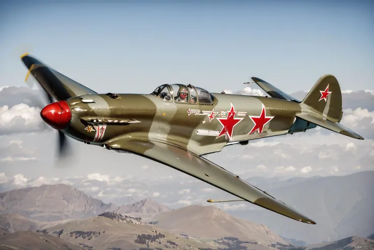 (masterpiece, best quality:1.2), ultra-detailed, flying Yak9, (realistic:1.5), <lora:EdobYak9_v1.0:1>