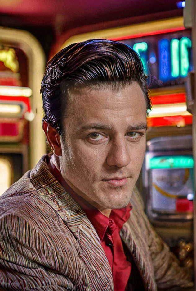 Portrait Photo of an actor in 1960s attire, leaning against a classic diner's jukebox, under vibrant and contrasting lighting, from a slightly tilted angle, embodying the mood of cool and retro )((dodge and burn, corner edge darken vignette)((exposure POP!!! hdr extremely intricate, High (Detail:1.1), Sharp focus, dramatic cinematic light, (8k textures, elegant, ((((cinematic look))))breathtaking, insane details))
<lora:LCM-LoRA-XL_V1:0.21>
<lora:SDXLHighDetail_v5:0.5>
<lora:sdxl_photorealistic_slider_v1:1.6>