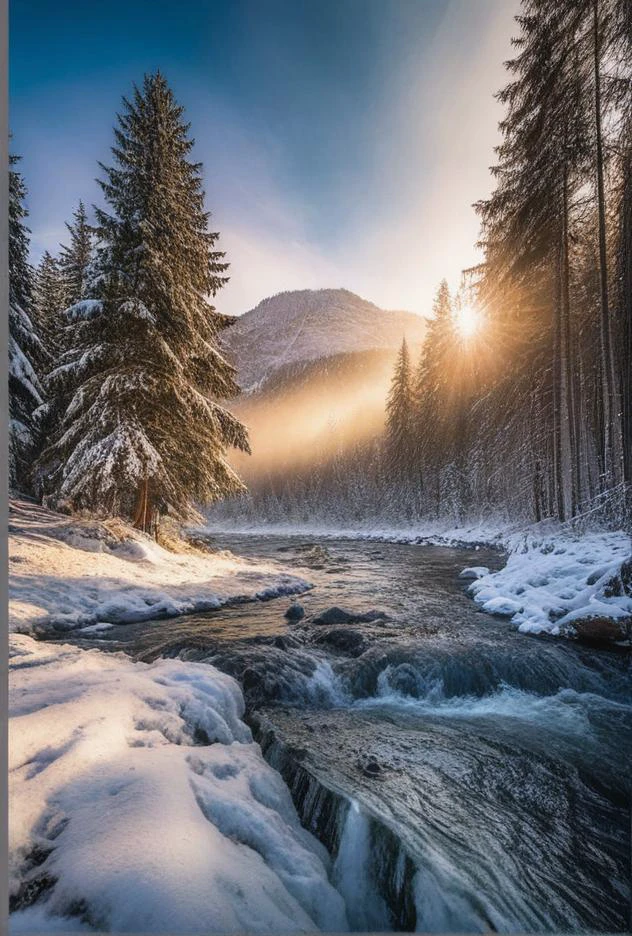(extremely breathtaking stunning majestic elegant winter Canadian landscape, hyper detailed breathtaking view of rushing river across the tremendously majestic winter forest shimmering after rain colors at sunrise, high contrast natural lighting, impressively beautiful depiction, (with true film high dynamic range award winning image, legacy artwork, 8k)(processing: .25 unsharp mask, S curve, dodge and burn, mid-level contrast, dark edge vignette)
<lora:LCM-LoRA-XL_V1:0.21>
<lora:SDXLHighDetail_v5:0.5>
<lora:add-detail-xl:0.5>
<lora:ral-exposure:0.2> ral-exposure <lora:sdxl_photorealistic_slider_v1:1.5>
