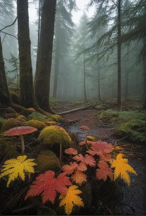 (bright floor level photo within Canadian Mountain Range, National Park, during the last week of September at the height of fall colors)(reds, yellows)(cold air after heavy rainfall rushing waters)(perfect AM lighting conditions with god yays and a feeling of splendor and humility)(long exposure on wide format)(rays of sunshine on the forest floor)(ferns mushrooms flowers in foreground)(with true film high dynamic range award winning image, legacy artwork, 8k)(processing: .25 unsharp mask, S curve, dodge and burn, mid-level contrast, dark edge vignette)
<lora:LCM-LoRA-XL_V1:0.1>
<lora:SDXLHighDetail_v5:0.7>
<lora:add-detail-xl:0.7>