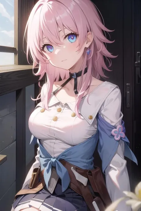 marchseventh, <lora:marchseventh-lora-nochekaiser:1>,
march seventh, blue eyes, hair between eyes, medium hair, pink eyes, pink hair, two-tone eyes,
BREAK ankle boots, archery shooting glove, badge, bare legs, black choker, black corset, black footwear, black gloves, blue jacket, blue skirt, boots, button badge, buttons, choker, collarbone, corset, earrings, flower ornament, gloves, high heel boots, high heels, jacket, jewelry, long sleeves, miniskirt, partially fingerless gloves, pleated skirt, shirt, single earring, single glove, skirt, thigh strap, tied jacket, underbust, white shirt
BREAK looking at viewer,
BREAK indoors, classroom,
BREAK <lyco:GoodHands-beta2:1>, (masterpiece:1.2), best quality, high resolution, unity 8k wallpaper, (illustration:0.8), (beautiful detailed eyes:1.6), extremely detailed face, perfect lighting, extremely detailed CG, (perfect hands, perfect anatomy),
