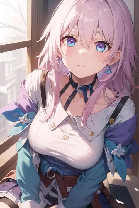 marchseventh, <lora:marchseventh-lora-nochekaiser:1>,
march seventh, blue eyes, hair between eyes, medium hair, pink eyes, pink hair, two-tone eyes,
BREAK ankle boots, archery shooting glove, badge, bare legs, black choker, black corset, black footwear, black gloves, blue jacket, blue skirt, boots, button badge, buttons, choker, collarbone, corset, earrings, flower ornament, gloves, high heel boots, high heels, jacket, jewelry, long sleeves, miniskirt, partially fingerless gloves, pleated skirt, shirt, single earring, single glove, skirt, thigh strap, tied jacket, underbust, white shirt
BREAK looking at viewer,
BREAK indoors, classroom,
BREAK <lyco:GoodHands-beta2:1>, (masterpiece:1.2), best quality, high resolution, unity 8k wallpaper, (illustration:0.8), (beautiful detailed eyes:1.6), extremely detailed face, perfect lighting, extremely detailed CG, (perfect hands, perfect anatomy),