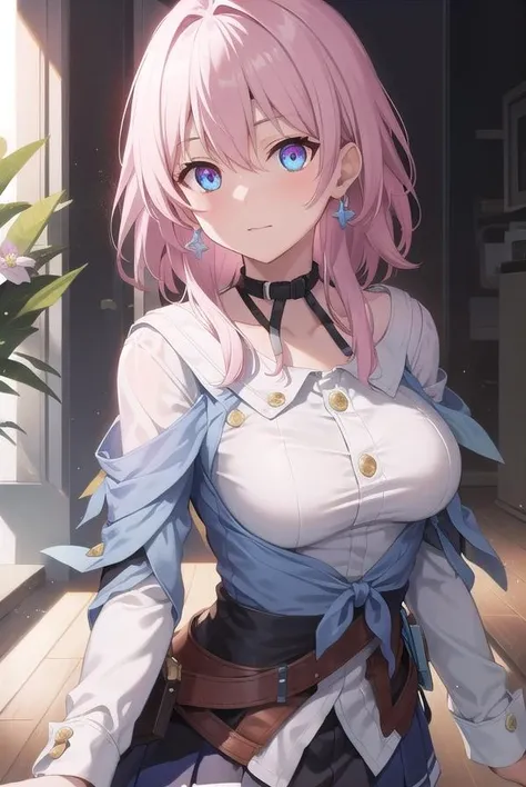 marchseventh, <lora:marchseventh-lora-nochekaiser:1>,
march seventh, blue eyes, hair between eyes, medium hair, pink eyes, pink hair, two-tone eyes,
BREAK ankle boots, archery shooting glove, badge, bare legs, black choker, black corset, black footwear, black gloves, blue jacket, blue skirt, boots, button badge, buttons, choker, collarbone, corset, earrings, flower ornament, gloves, high heel boots, high heels, jacket, jewelry, long sleeves, miniskirt, partially fingerless gloves, pleated skirt, shirt, single earring, single glove, skirt, thigh strap, tied jacket, underbust, white shirt
BREAK looking at viewer,
BREAK indoors, classroom,
BREAK <lyco:GoodHands-beta2:1>, (masterpiece:1.2), best quality, high resolution, unity 8k wallpaper, (illustration:0.8), (beautiful detailed eyes:1.6), extremely detailed face, perfect lighting, extremely detailed CG, (perfect hands, perfect anatomy),