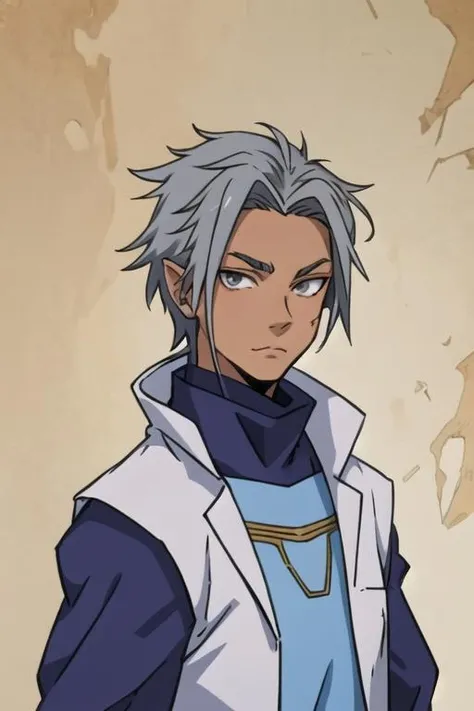 masterpiece, best quality, wallpaper, 1boy, solo, male focus, looking at viewer, upper body, , <lora:grucius_tensei_shitara:0.66>, grucius_tensei_shitara, grey hair, grey eyes, geek costume, world war 1,
