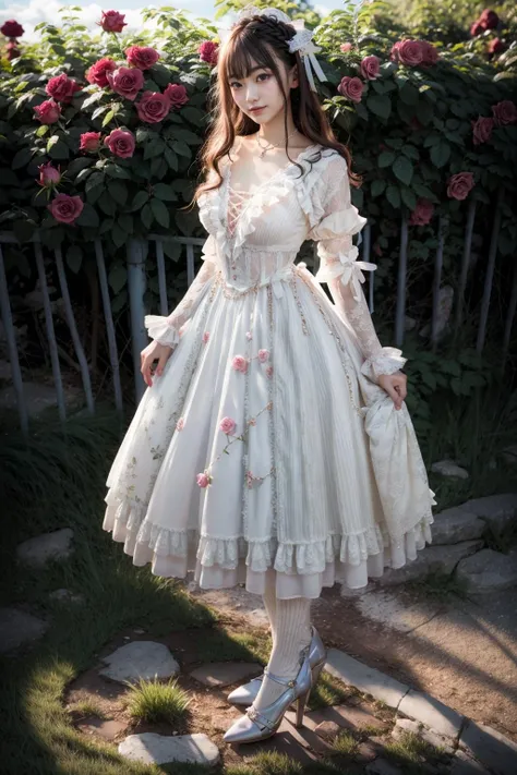 A close up of a woman in a dress standing in front of a fence - SeaArt AI