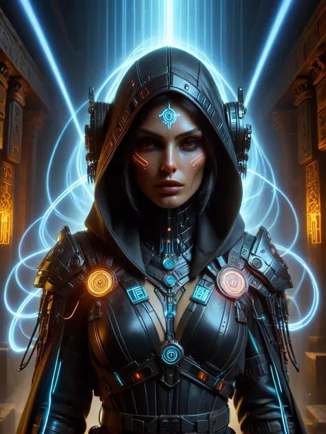 woman, mad-bdyarmr, helmet, hermeticwizard, cyberpunk, hooded robe, neonbody, lightstreak, close-up, portrait, magic runes floating in the air, dynamic pose, (ancient temple, dust, steam, light rays:1.2) <lora:Cyberpunk_Techno-Mages_SDXL:0@0,0.5@0.25> <lora:Neon_Cyberpunk_SDXL:0@0,0.8@0.5> <lora:Neon_Cyberpunk_Bodyarmor_SDXL:0.8>, masterpiece, best quality, ultra high res, (photorealistic, realistic:1.2), deep shadow, raw photo, film grain, Fujifilm XT3, 8k uhd, dslr