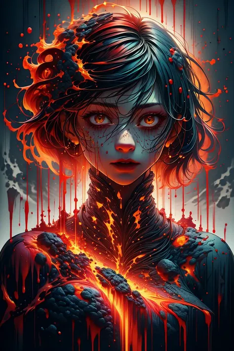 (Light hearted Painting:1.3) of (Detailed illustration:1.3) a photo of a woman, (red hair:1.2), makeup, fire, <lora:ral-lava-sd15:0.9> ral-lava, lava, blood, bloody face, <lora:Constricted PupilsV3:1.2> constricted pupils, small pupils,(close portrait:1.3),thematic background, <lora:LCM_LoRA_Weights_SD15:1>