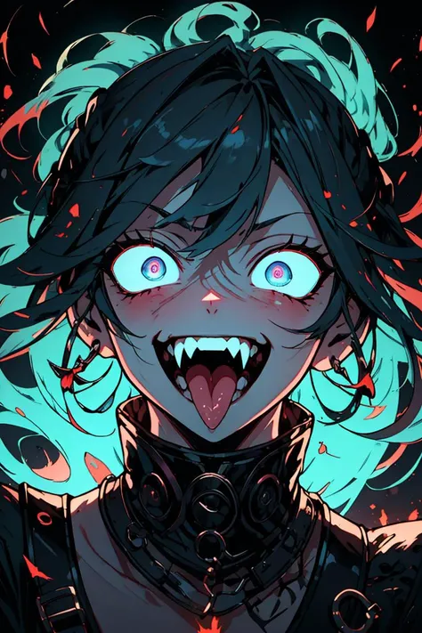 <lora:Constricted PupilsV3:0.85> constricted pupils, small pupils,
<lora:PSYCHOPHONKY:0.85> psychophonky, psychotic, crazy smile, glowing eyes, fangs, tongue sticking out ,
<lora:constricted_pupils_v0.2a:0.85> constricted pupils,
fire, particles,( blue:1.2)