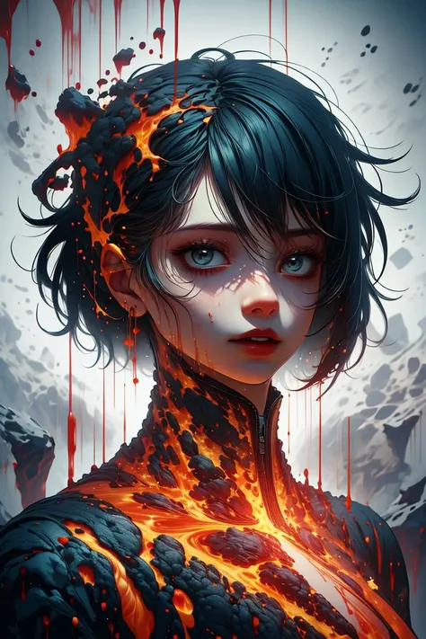 (Compressed Painting:1.3) of (Masterpiece:1.3) a photo of a woman, (black hair:1.2), <lora:ral-lava-sd15:0.9> ral-lava, lava <lora:Constricted PupilsV3:1> constricted pupils, small pupils,(close portrait:1.3),thematic background, <lora:LCM_LoRA_Weights_SD15:1>