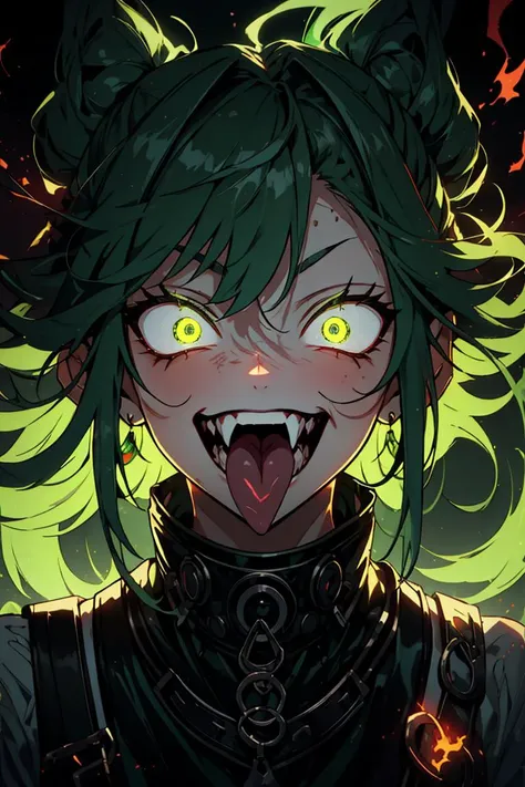 <lora:Constricted PupilsV3:0.85> constricted pupils, small pupils,
<lora:PSYCHOPHONKY:0.85> psychophonky, psychotic, crazy smile, glowing eyes, fangs, tongue sticking out ,
<lora:constricted_pupils_v0.2a:0.85> constricted pupils,
fire, particles,( green:1.2)