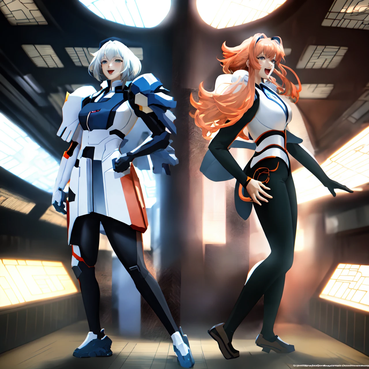 Anime, (vibrant Colors:1), 2 Woman Screaming, Standing Pose, ilya kuvshinov, digital art, concept art, kyoto animation, murata range, kawaii, yoshitaka amano, studio lighting, manga, bright colors, beautiful, high contrast, gradation, jean giraud, rule of thirds __scenario-scfi__ (crazy eyes:1) (crazy smile:1) (crazy face:1) (wlop:1) <lora:johnsondesuv15-320-e1:1> <lora:crazyExpressions:1> <lora:wlopStyleLora_30Epochs:0.6>