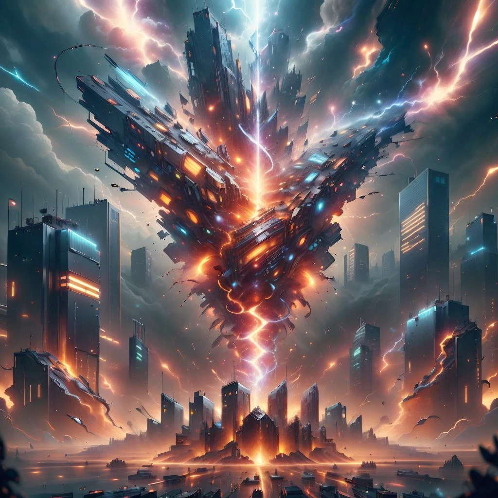 <lora:ExplosionMagic-20:0.7>, explosionmagic , (city:1.3),
<lora:JoltTech-22:0.7> jolttech, excessive energy, scifi,