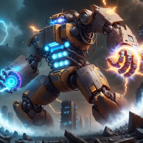 <lora:JoltTech-22:0.8>, jolttech , scifi, excessive energy ,
battle mech, cityscape, destruction , laser ,apocalypse , colossal , from below,