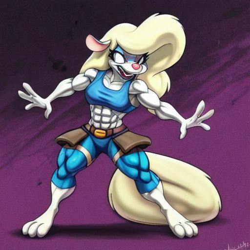 Minerva Mink (Animaniacs), <lora:BarbarianT-18:0.8>, BarbarianT, muscular female, abs, dynamic pose, scar, best quality, masterpiece, highres