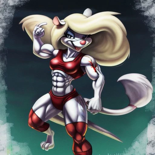 Minerva Mink (Animaniacs), <lora:BarbarianT-18:0.8>, BarbarianT, muscular female, abs, dynamic pose, scar, best quality, masterpiece, highres