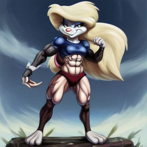 Minerva Mink (Animaniacs), <lora:BarbarianT-18:0.8>, BarbarianT, muscular female, abs, dynamic pose, scar, best quality, masterpiece, highres