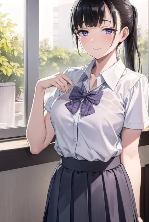 (Beautiful woman、thin), Perfect Anatomy, (OL、White short sleeve shirt、Highest、bow tie, )、(No panties),(Detailed pussy),Open shirt,View your viewers, look up、(Pussy juice)、(Embrace your chest)、20-year-old、(Highest品質)、Black Hair, short hair、 Messy Hair, (8K, High resolution)、(Embarrassing:1.4)、(blush), Mid-chest, (vapor,Sweat:1.1), Sulky face