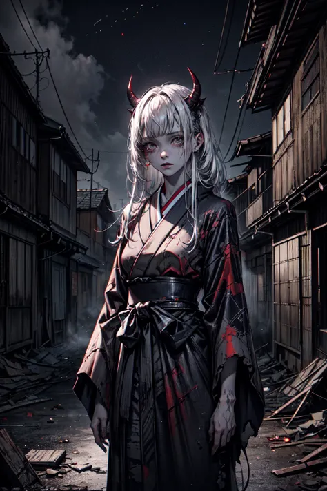 ((demon girl, horror)), broken architectures, ruins, grey
looking at viewer, standing,
(insanely detailed, beautiful detailed face, masterpiece, best quality) cinematic lighting, solo <lora:epi_noiseoffset2:1>
BREAK
outdoors, japanese ghost village, night sky, raytracing <lora:add_detail:1>
BREAK
<lora:vergvoktre_finetuned:0.111> by vergvoktre, dramatic, gritty, nightmare, intricate details, hyperdetailed, cinematic, dark shot, film grainy, soothing tones, muted colors, technicolor