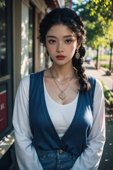 masterpiece, best quality, realistic, 8k, official art, cinematic light, ultra high res, 1girl, standing, day, sunlight, light on face, earrings ,jewelry ,necklace ,Medallion, Bantu knots, waitress, Nature reserve, hair light
<lora:JPfilmColor_Heavy_grain:0.5> <lora:lowra_v10:0.5>,
