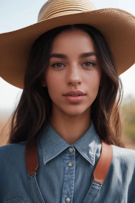 DEN_kama_oxi,
country beauty posing against a wooden fence with a plaid shirt and jeans and a cowboy hat, cow girl, country girl, cow girl,
bokeh, f1.4, 40mm, photorealistic, raw, 8k, textured skin, skin pores, intricate details <lora:epi_noiseoffset2:1>, epiCRealism, <lora:ClothingAdjuster3:-0.8>