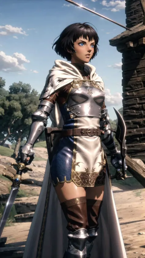 <lora:sermer:0.8> sermer, 1girl, medieval outfit, white cloak, blue eyes, messy hair, black hair, short hair, blue eyes, BREAK, <lora:UnlimitedBladeWorks1.6:0.8> Unlimited Blade Works, Shield, SwordAndSheath, two-handed gratsword, masterpiece, best quality, extremely detailed, highly quality, 4k, sharp focus, professional, sharp focus, award winning, cinematic lighting, octane render, unreal engine, volumetrics dtx, Wallpaper,