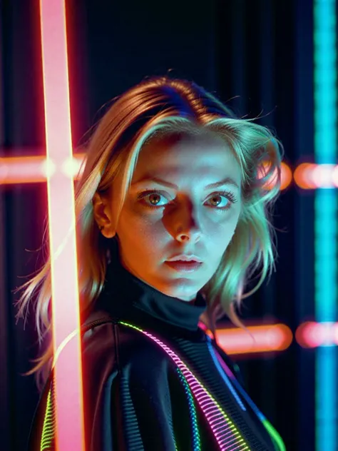 <lora:blacknarcissus_archersstyle:1.5>, blacknarcissus style,
double exposure, 1girl ,computer glitch, simple background, Fluorescent geometric shadows, pulsating fractals, glitched reality, cybernetic terror chic, Vogue of Virtual Horrors, surreal cyberpunk cityscape engulfed in neon hues
