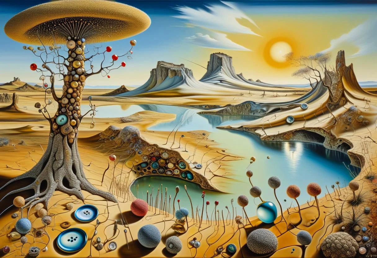 Detailed sureallistic landscape painting by Salvador Dali evrything is made of DonMN33dl3P1ll0wXL