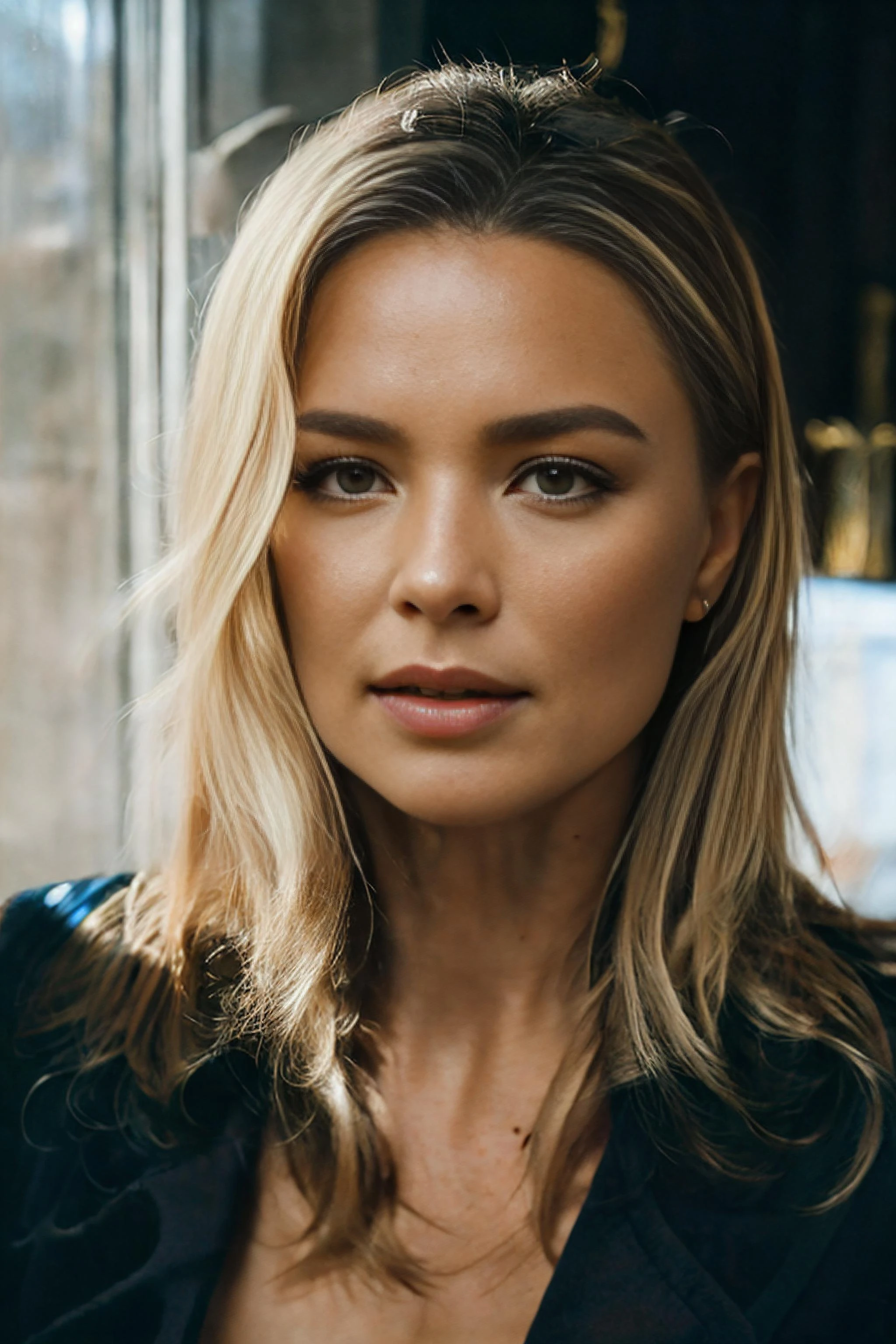modelshoot style, A stunning intricate portrait of sks woman, cleavage, epic character composition, by ilya kuvshinov, alessio albi, nina masic, sharp focus, natural lighting, subsurface scattering, f2, 35mm, film grain, <lora:virginie20:1>
