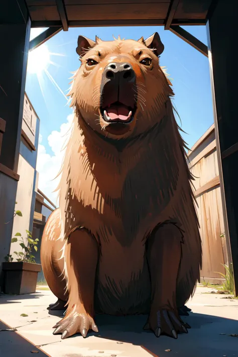 masterpiece, best quality, wide-angle Hyperdetailed, masterpiece, 8k, natural lighting, soft lighting, sunlight, HDR (High Dynamic Range), Maximum Clarity And Sharpness, Multi-Layered Textures,
<lora:capi:1> capybara, open mouth