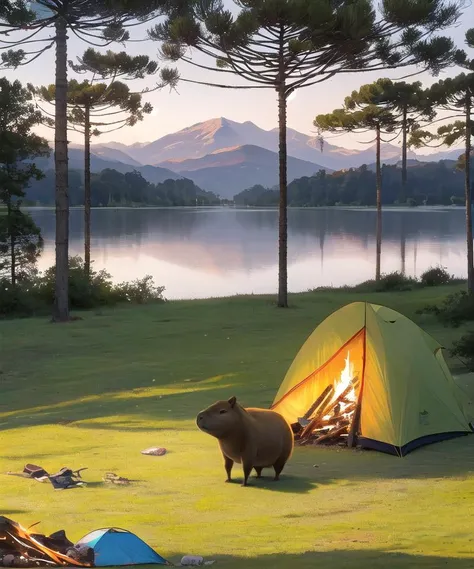 1girl, outdoors, nature, (araucaria:1.1) forest, (campfire:0.9), camping, capybara, lake, (best quality, masterpiece:1.2), mountain
<lora:araucaria-10:0.75> <lora:capi-09:0.15> [capybara:5]