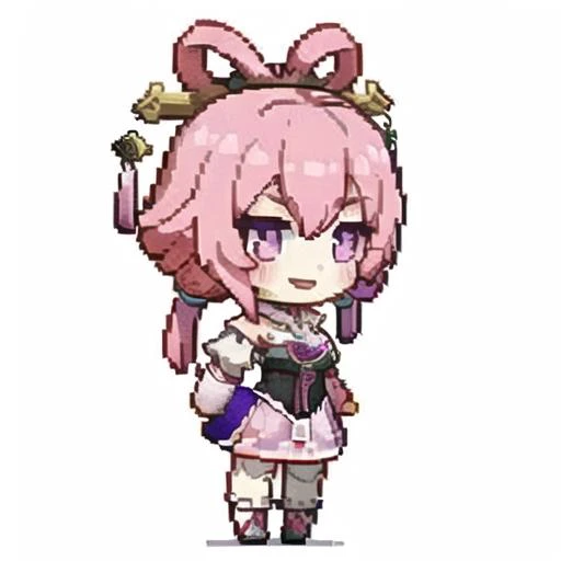 masterpiece, best quality, best 8k wallpaper,(Chibi),
1girl, solo, small breasts, pink hair, fuxuan,
blush, smile, head,
white background, pixel