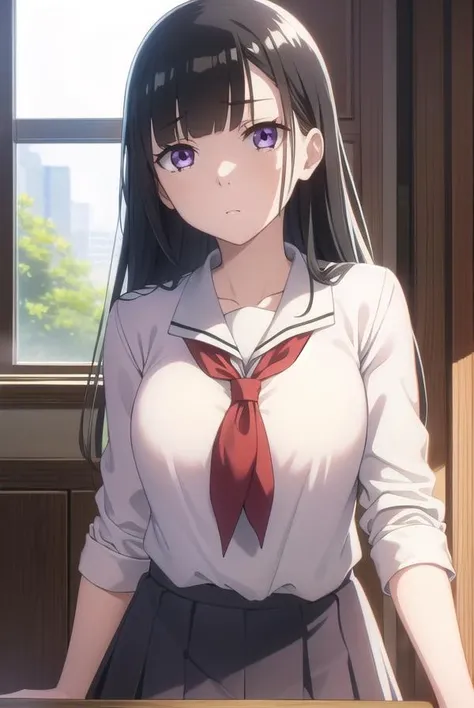 shirasekobuchizawa, <lora:shirase kobuchizawa anime s1-lora-nochekaiser:1>,
shirase kobuchizawa, long hair, black hair, red eyes, purple eyes,
BREAK shirt, white shirt, collared shirt, neckerchief, red neckerchief, skirt, black skirt,
BREAK indoors, classroom,
BREAK looking at viewer,
BREAK <lyco:GoodHands-beta2:1>, (masterpiece:1.2), best quality, high resolution, unity 8k wallpaper, (illustration:0.8), (beautiful detailed eyes:1.6), extremely detailed face, perfect lighting, extremely detailed CG, (perfect hands, perfect anatomy),