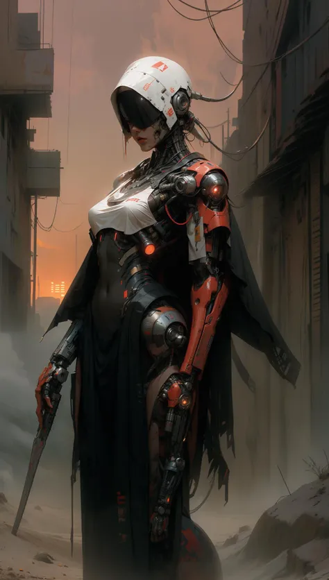 derpd, lethal cyborg assassin wearing robes armor, danger, red sky,post apocalypse <lora:derpd - DerpdeedooStyle:0.8> <lyco:EnvyAssassin01:0.7> <lora:nijiarmor:0.6>